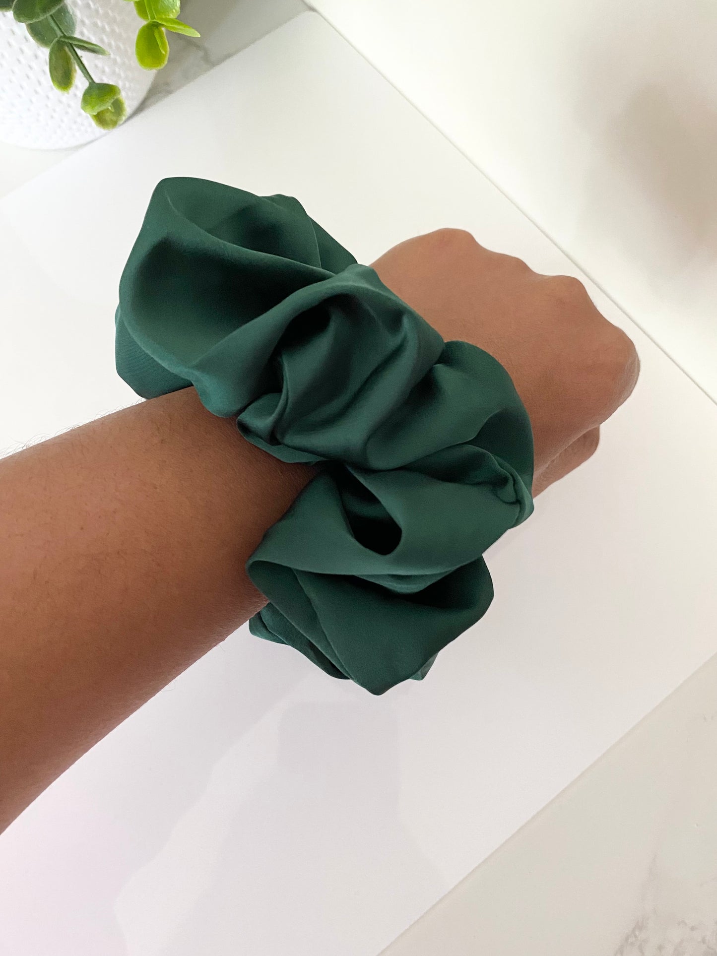 Green Satin Scrunchie