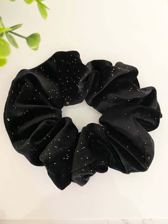 Black Sparkle Velvet Scrunchie (Large)